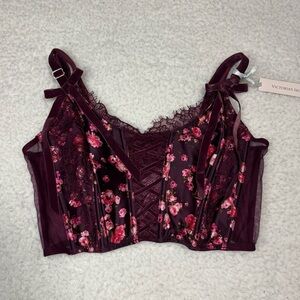 Victoria’s Secret Women Burgundy Floral Dream Angel Lace Up Corset Top